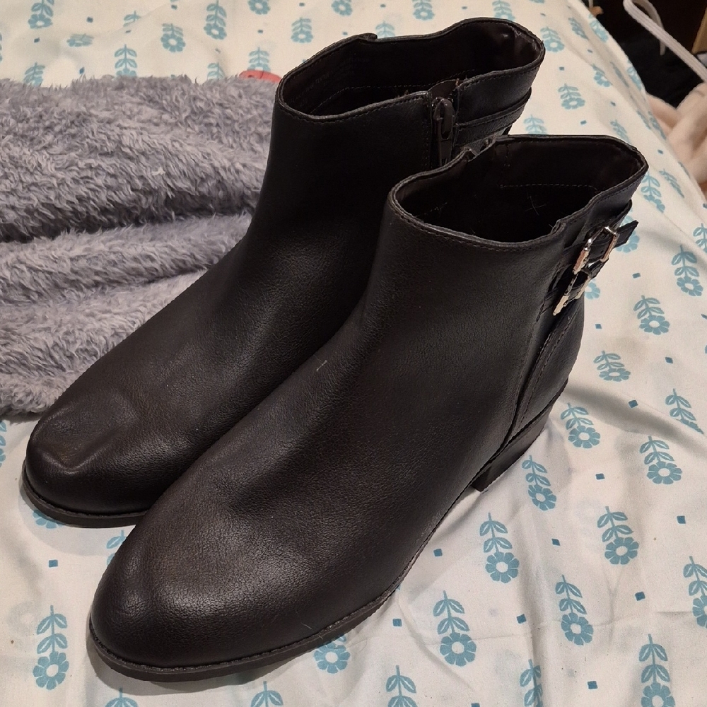Kelly & Katie Black Ankle Boots with Buckle Detail